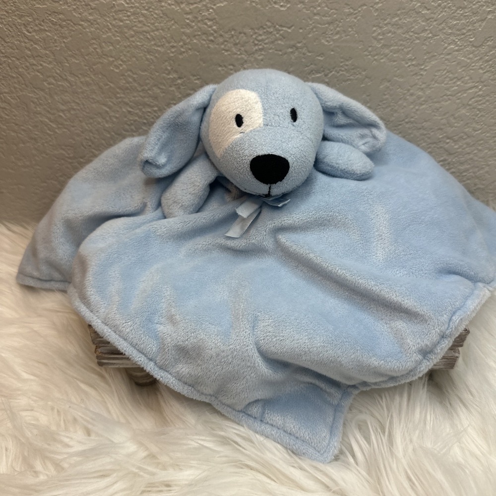 $24 🌙 Blue Nuby Puppy‎ Dog Lovey White Eye Patch Security Blanket Plush CLEAN